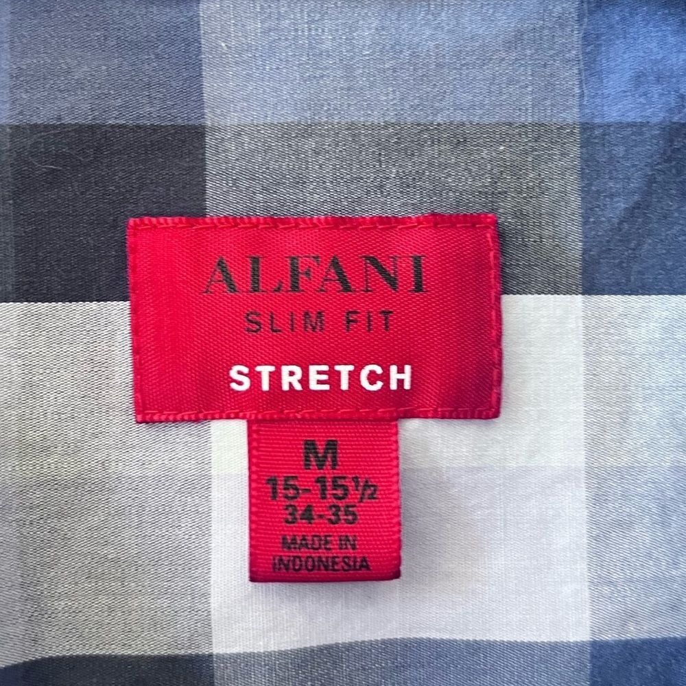 Alfani Slim Fit Button Down Shirt Lot Of 2 Blue & Checkered Men's M 34/35 15.5' - Picture 6 of 13